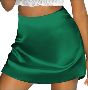 Women's Mini Skirts Casual High Waisted Stain Silk A-Line Zipper Fall Short Skirt Rave Festival Party Skirts