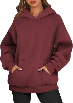 Womens Oversized Hoodies Cotton Plain Long Sleeve Pullover Fall Clothes with Pockets