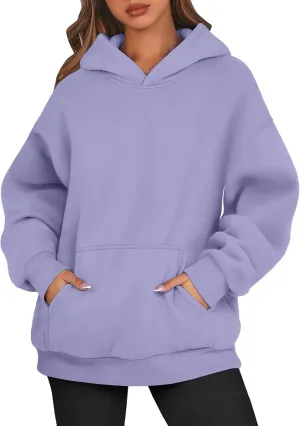 Womens Oversized Hoodies Cotton Plain Long Sleeve Pullover Fall Clothes with Pockets