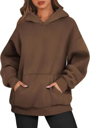 Womens Oversized Hoodies Cotton Plain Long Sleeve Pullover Fall Clothes with Pockets