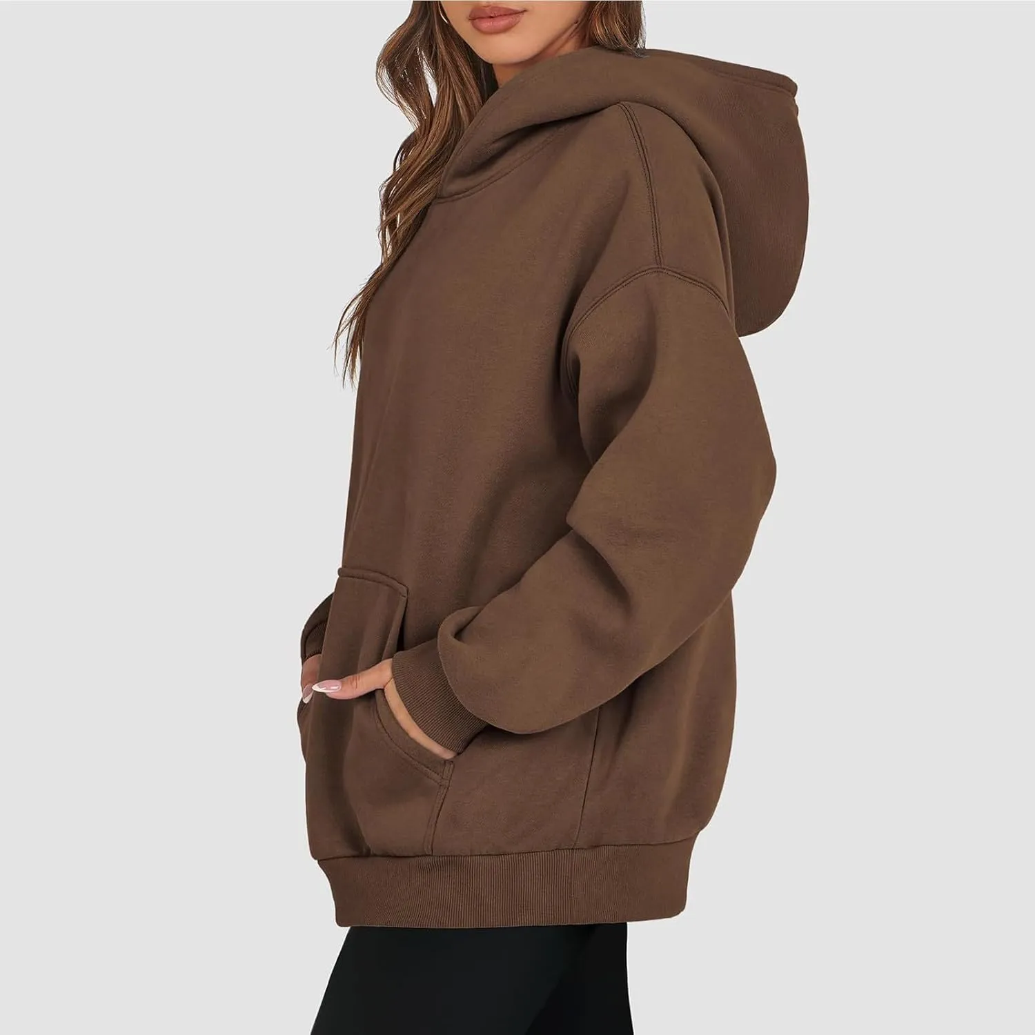 Womens Oversized Hoodies Cotton Plain Long Sleeve Pullover Fall Clothes with Pockets
