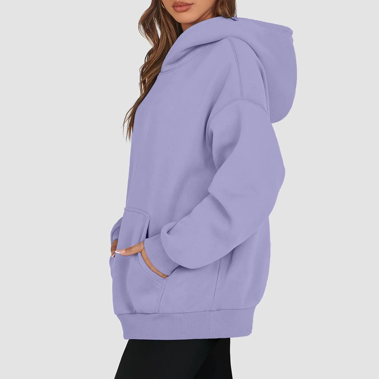Womens Oversized Hoodies Cotton Plain Long Sleeve Pullover Fall Clothes with Pockets