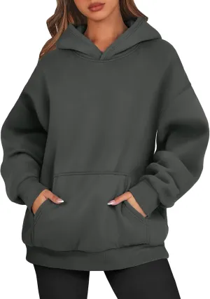 Womens Oversized Hoodies Cotton Plain Long Sleeve Pullover Fall Clothes with Pockets