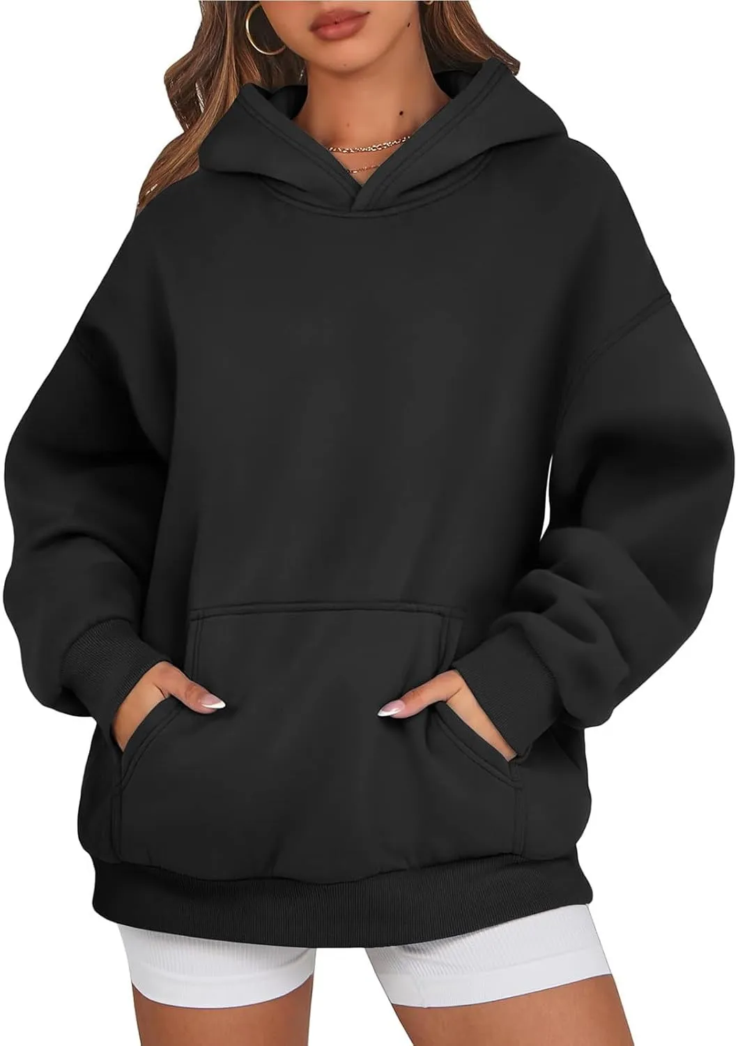 Womens Oversized Hoodies Cotton Plain Long Sleeve Pullover Fall Clothes with Pockets