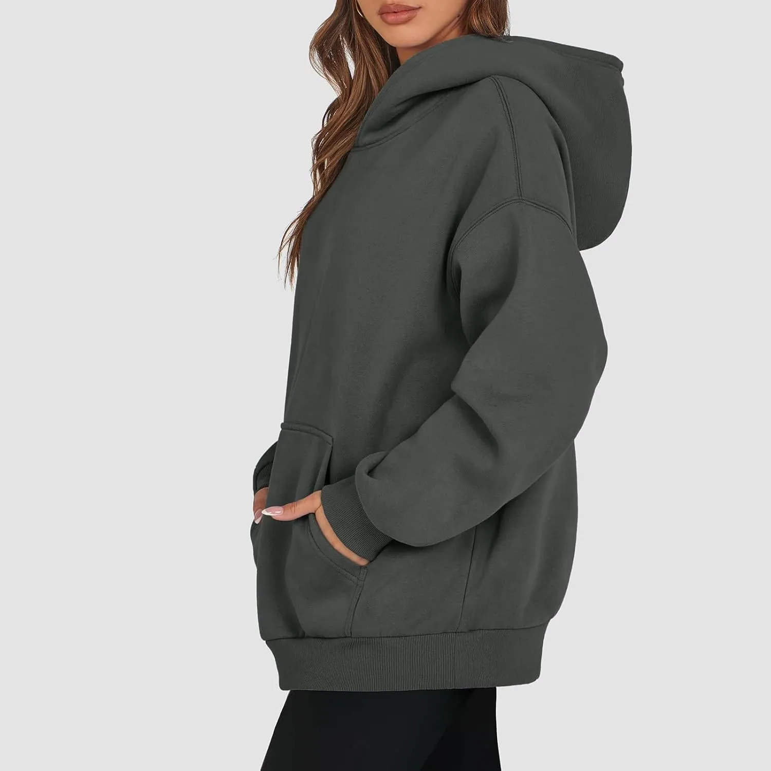 Womens Oversized Hoodies Cotton Plain Long Sleeve Pullover Fall Clothes with Pockets