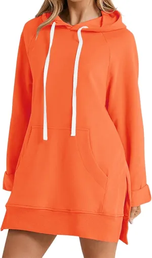 Womens Oversized Sweatshirts Hoodies Casual Long Sleeve Fleece Tops Solid Color Drawstring Pullover Split Soft Outfits