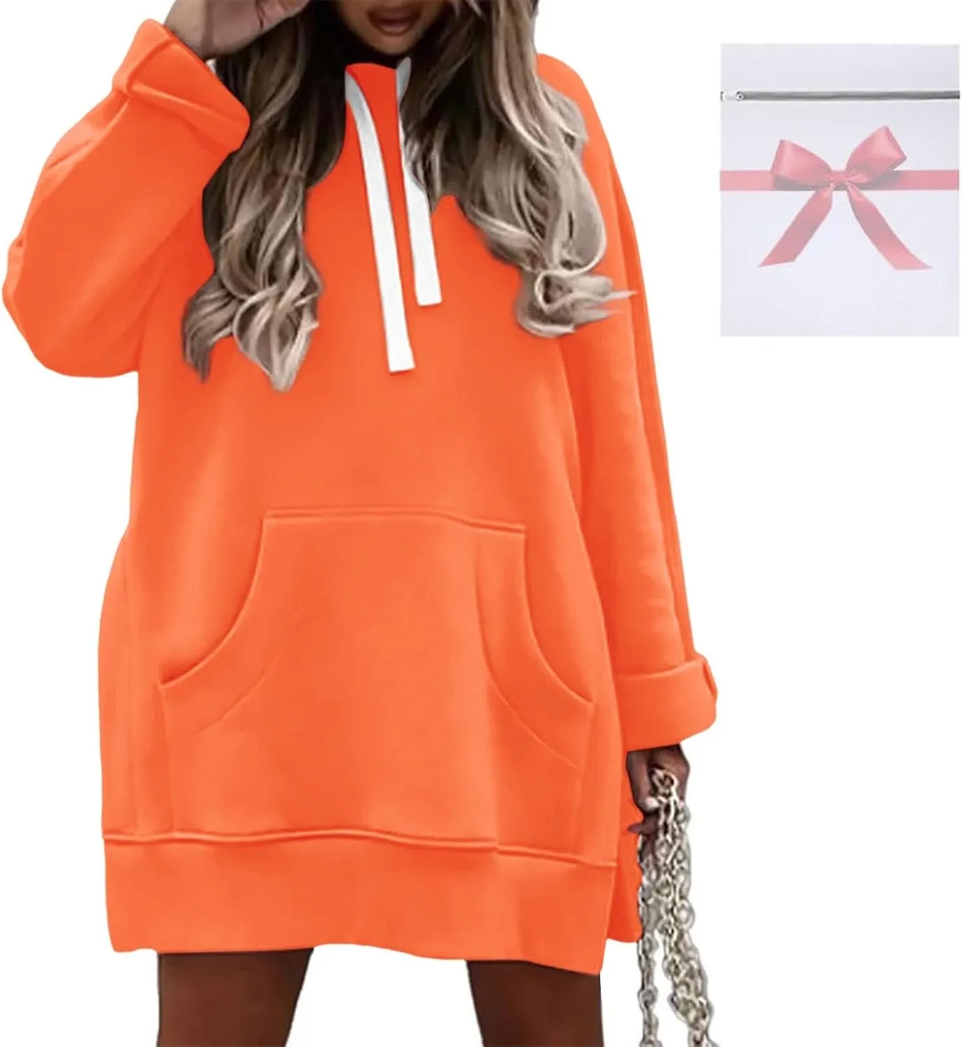 Womens Oversized Sweatshirts Hoodies Casual Long Sleeve Fleece Tops Solid Color Drawstring Pullover Split Soft Outfits