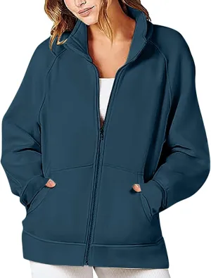Womens Oversized Sweatshirts No Hood Long Sleeve Zipper 2024 Trendy Sweatshirt Jackets Pullovers Comfort Clothes