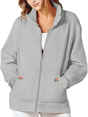 Womens Oversized Sweatshirts No Hood Long Sleeve Zipper 2024 Trendy Sweatshirt Jackets Pullovers Comfort Clothes