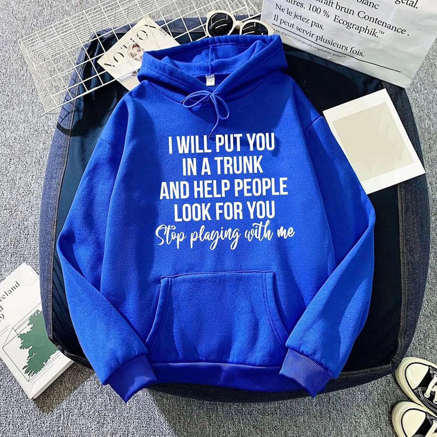 Womens Oversized Sweatshirts Word Graphic Baggy Comfort Drawstring Pullover Drop Shoulder Long Sleeved Trendy Hoodie