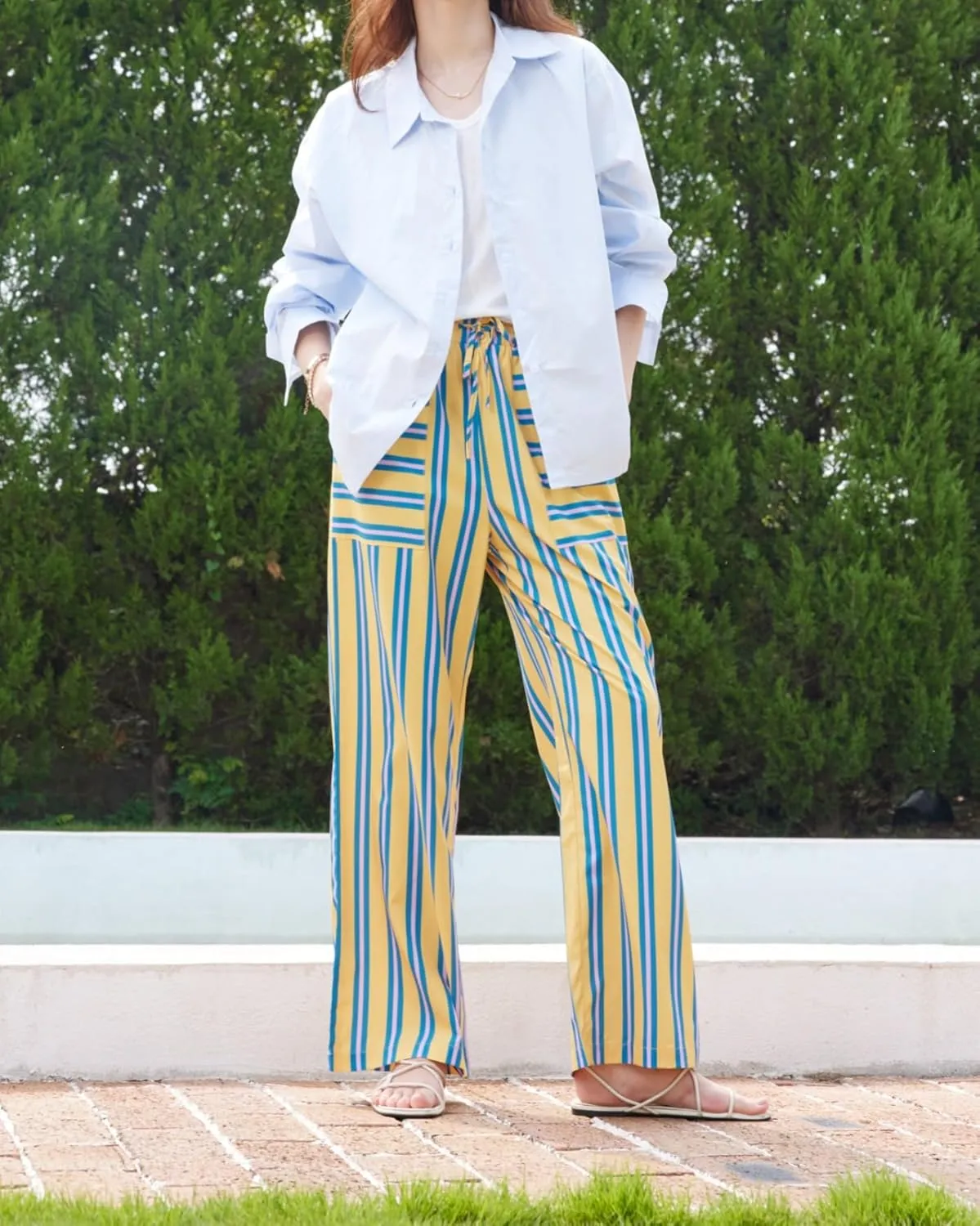 Women's Palazzo Pants Striped Wide Leg High Waist Casual Comfy Pants with Pockets