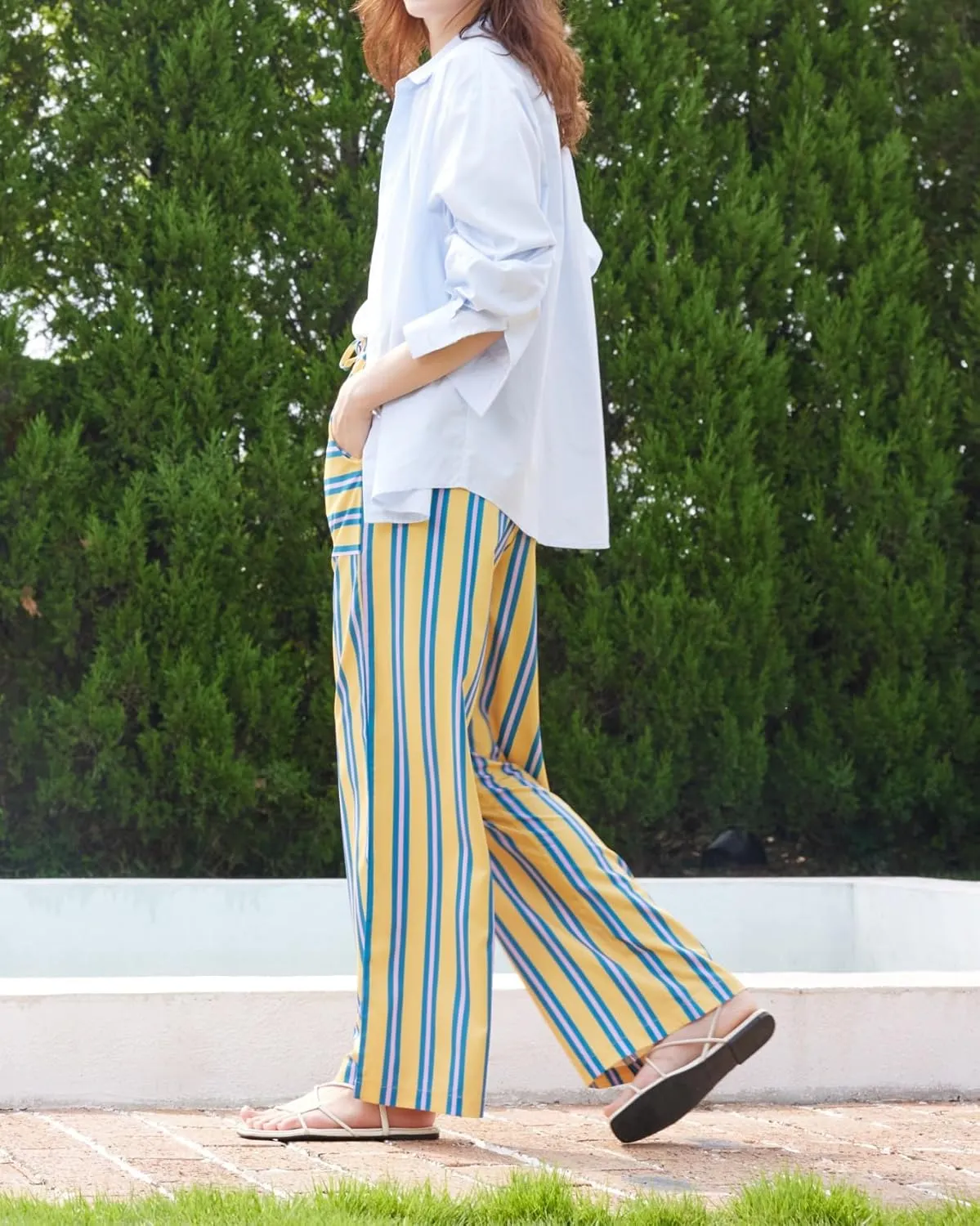 Women's Palazzo Pants Striped Wide Leg High Waist Casual Comfy Pants with Pockets