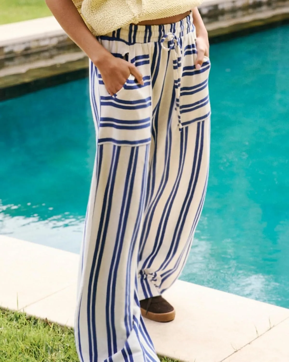 Women's Palazzo Pants Striped Wide Leg High Waist Casual Comfy Pants with Pockets