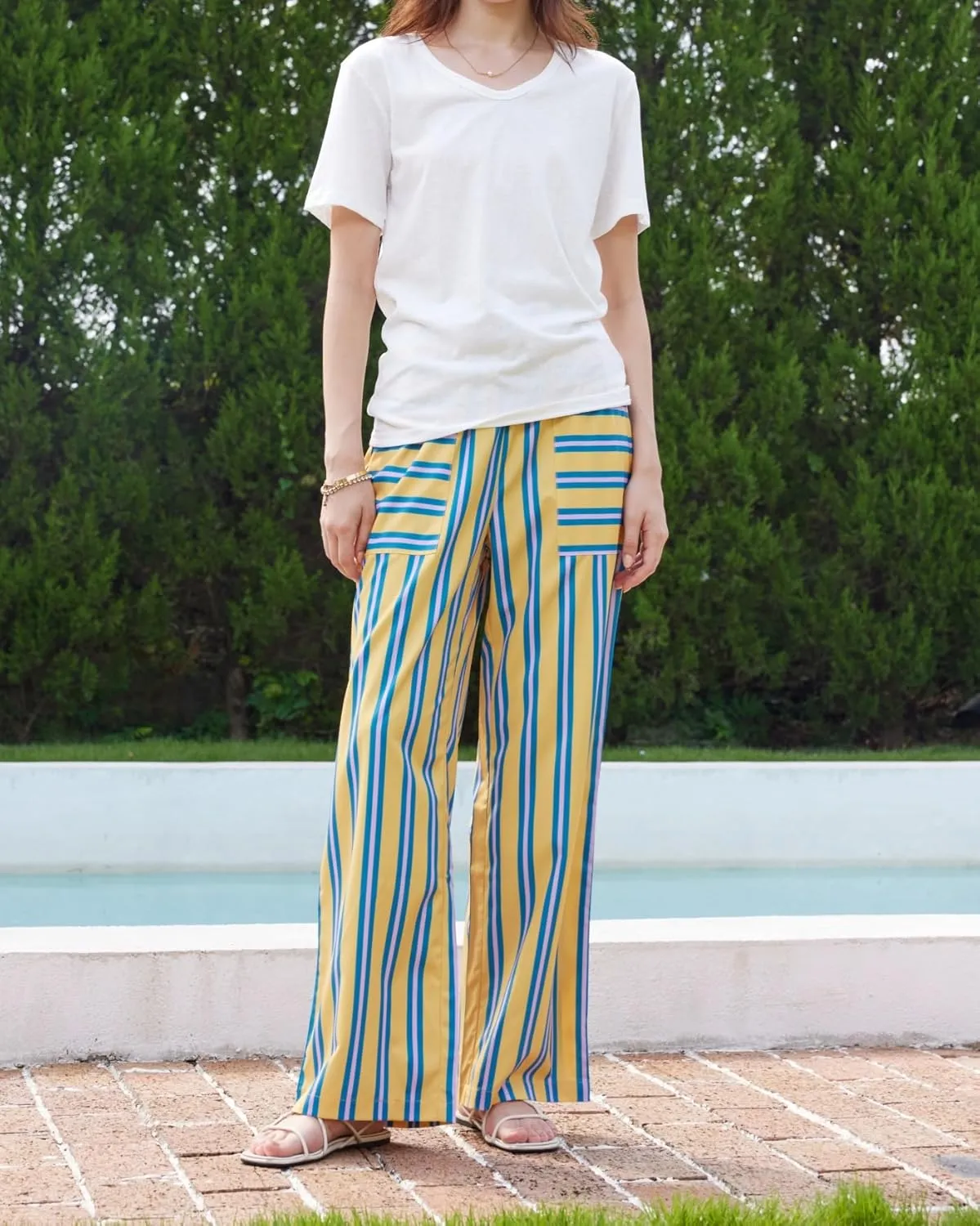 Women's Palazzo Pants Striped Wide Leg High Waist Casual Comfy Pants with Pockets