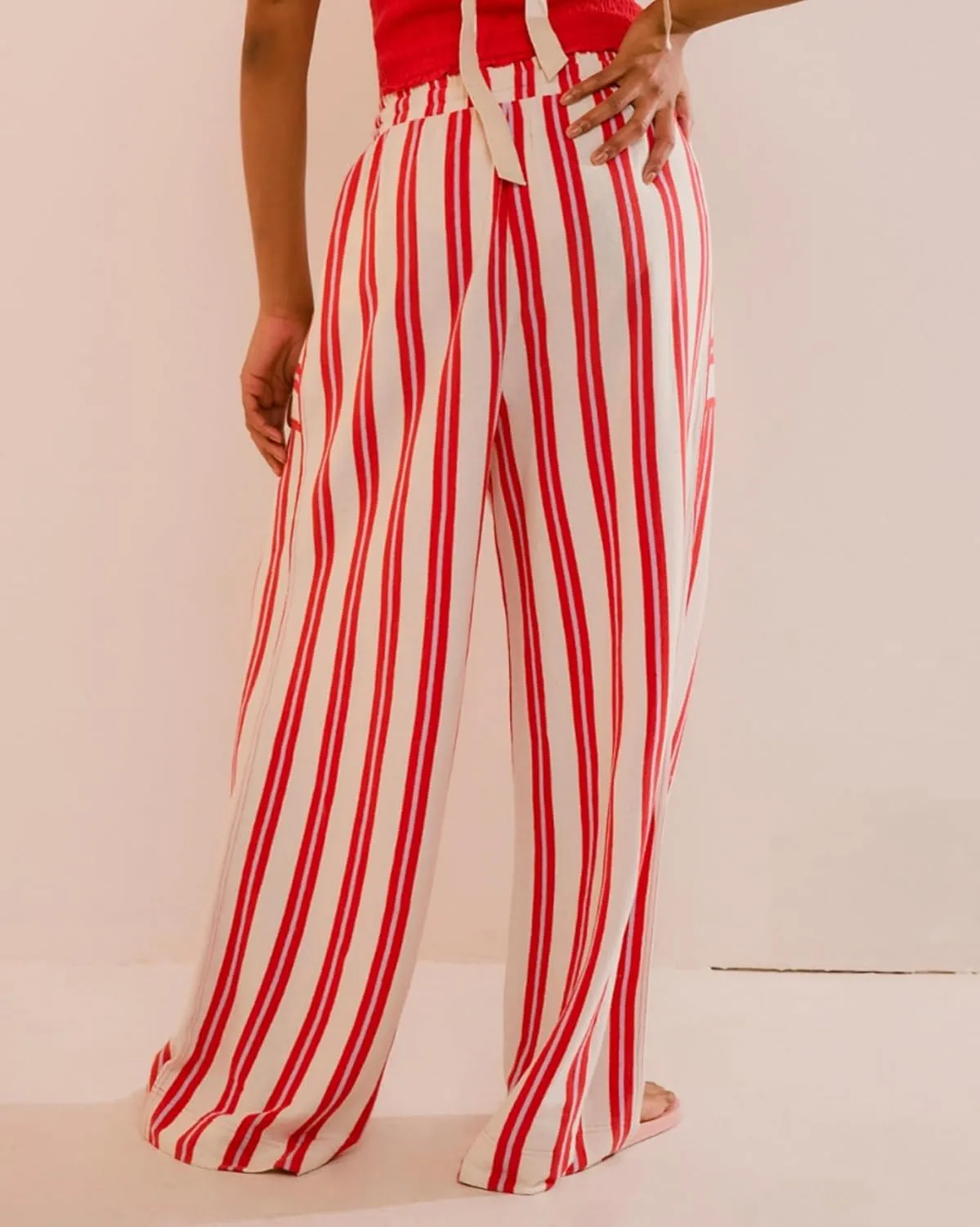 Women's Palazzo Pants Striped Wide Leg High Waist Casual Comfy Pants with Pockets