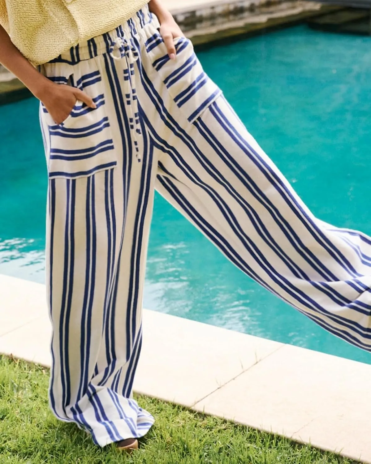 Women's Palazzo Pants Striped Wide Leg High Waist Casual Comfy Pants with Pockets
