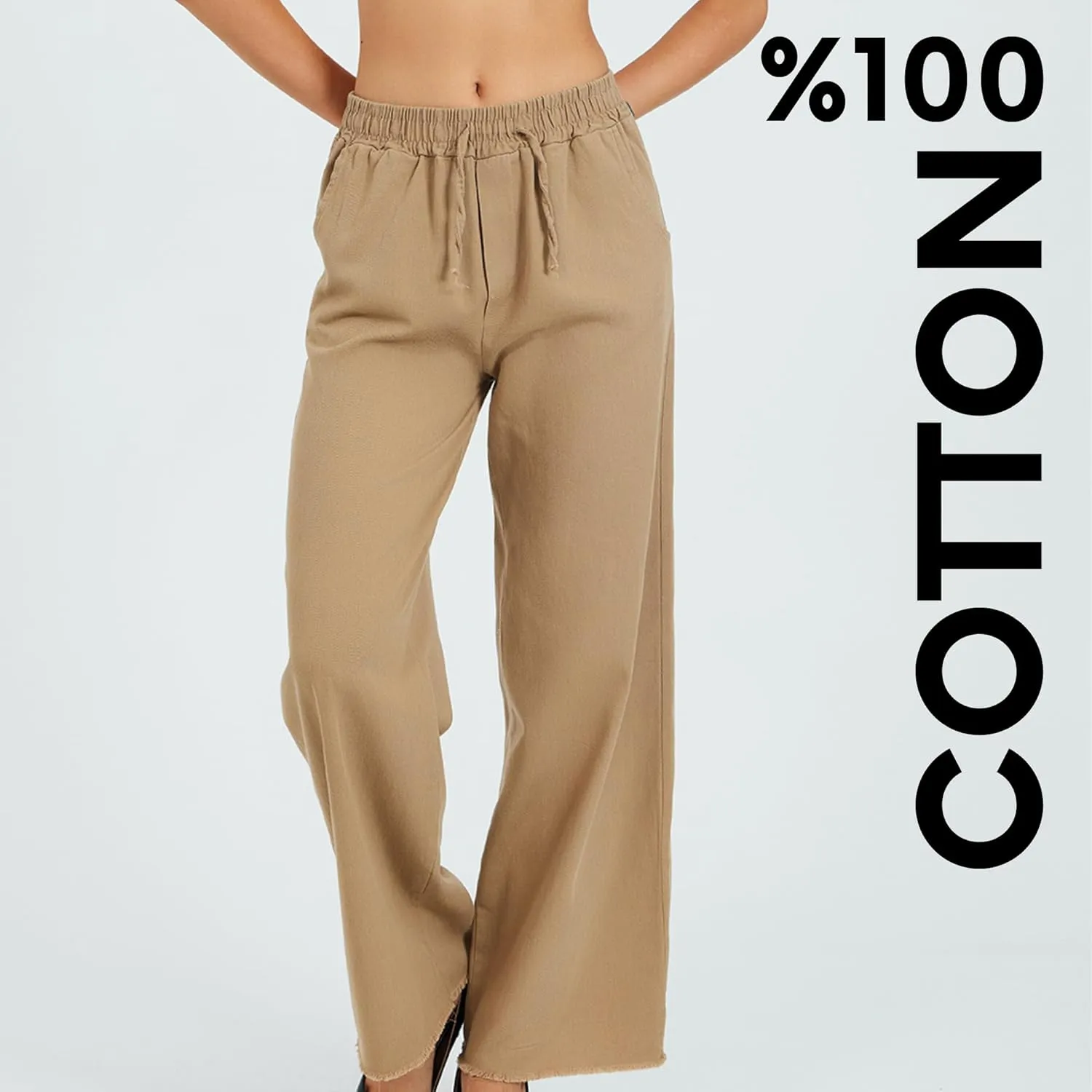 Womens Pants | High-Waisted Wide-Leg Elastic Waist Long Trousers Skirts | Casual Women's Relaxed Outfits