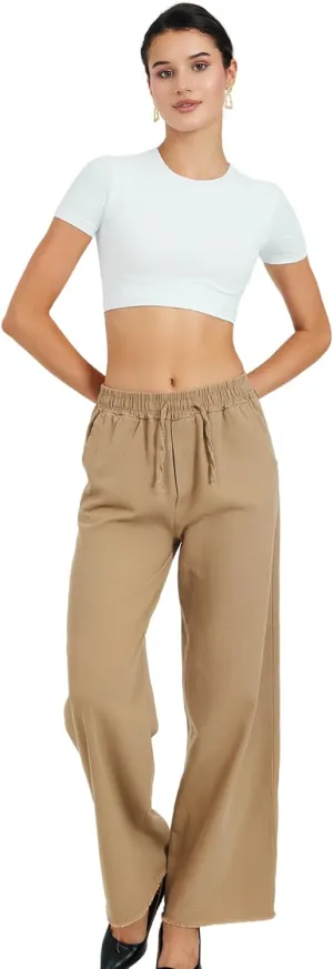 Womens Pants | High-Waisted Wide-Leg Elastic Waist Long Trousers Skirts | Casual Women's Relaxed Outfits