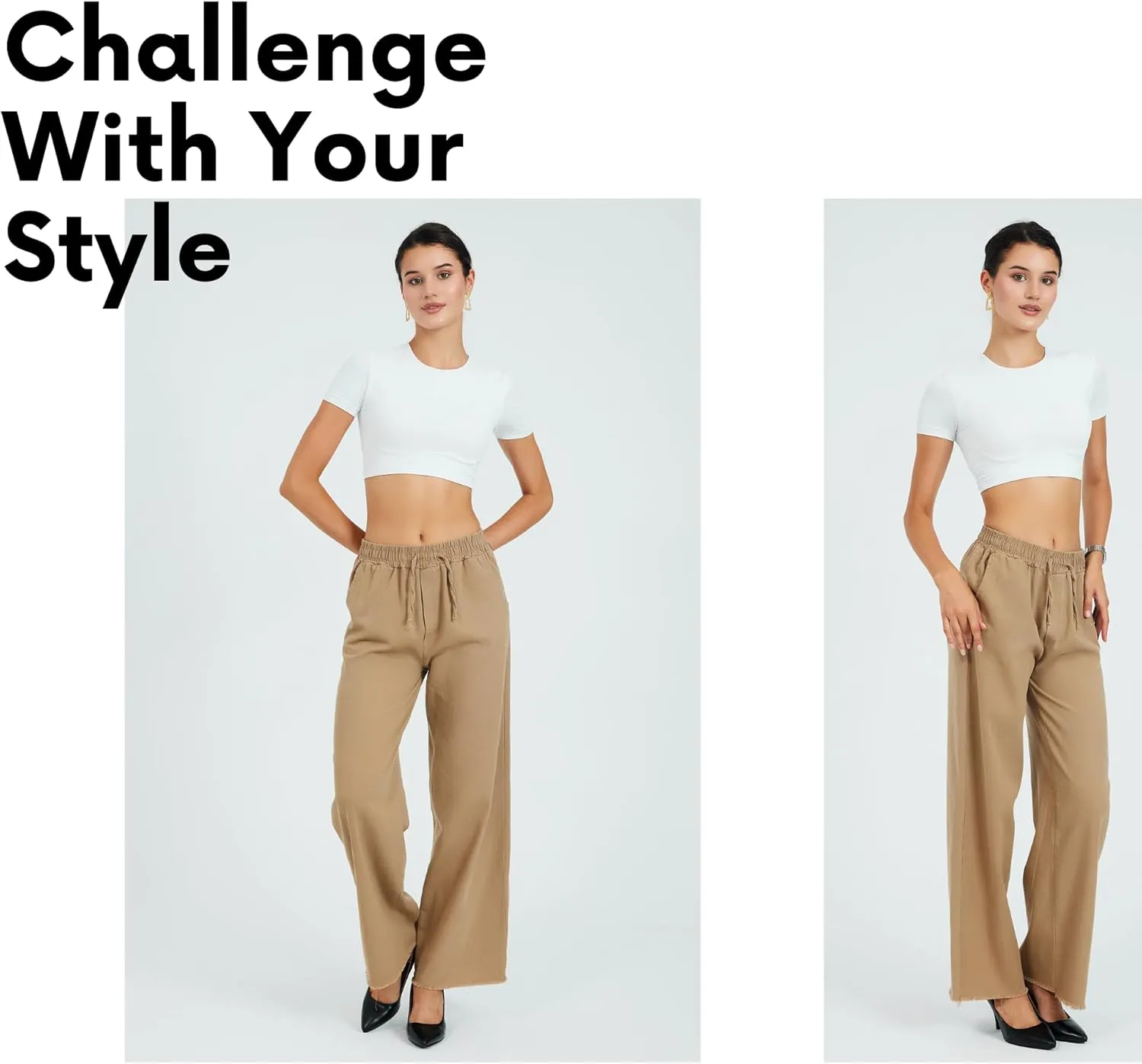 Womens Pants | High-Waisted Wide-Leg Elastic Waist Long Trousers Skirts | Casual Women's Relaxed Outfits