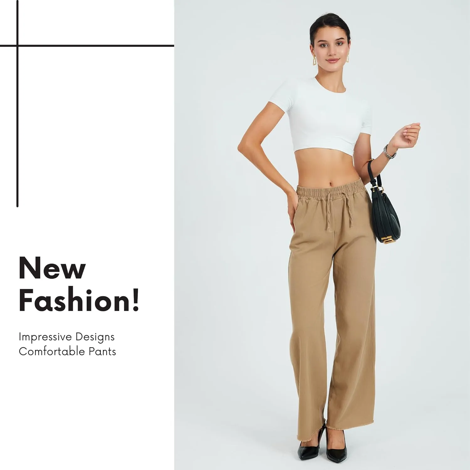 Womens Pants | High-Waisted Wide-Leg Elastic Waist Long Trousers Skirts | Casual Women's Relaxed Outfits