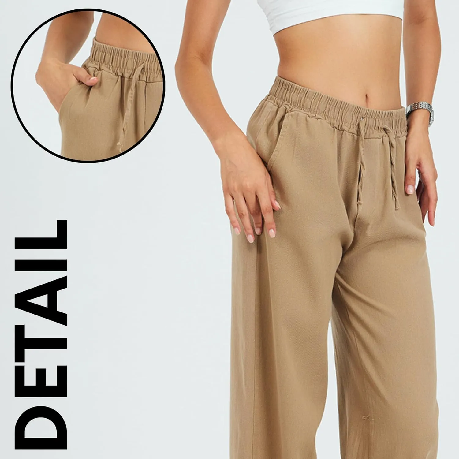 Womens Pants | High-Waisted Wide-Leg Elastic Waist Long Trousers Skirts | Casual Women's Relaxed Outfits
