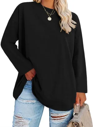 Women's Plus Size Tops Long Sleeve Crew Neck Oversized T Shirts Loose Casual Tunics
