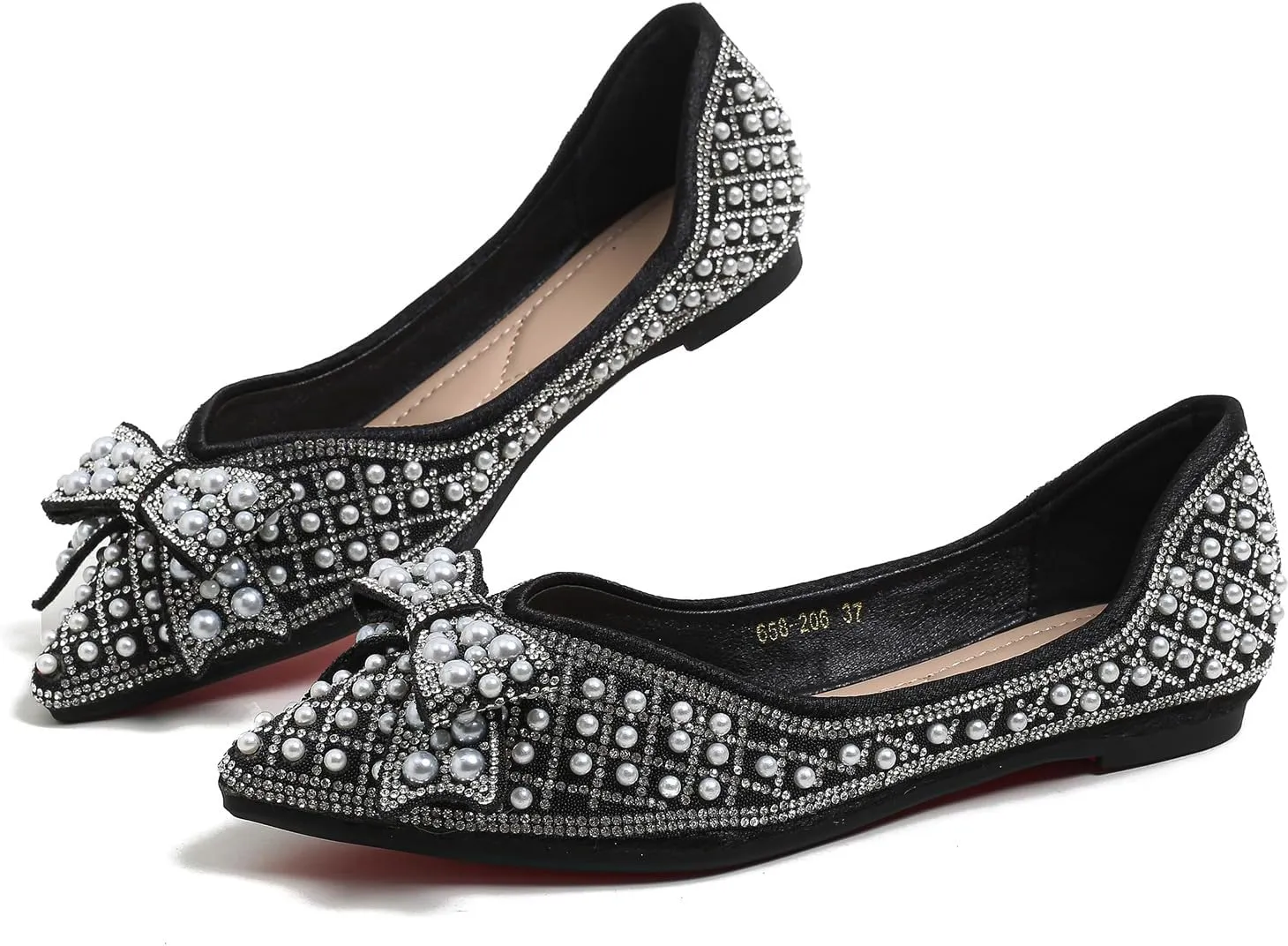 Women's Rhinestone Flats Pointed Toe Low Heel Wedding Shoes Comfortable Women Dress Shoes ?