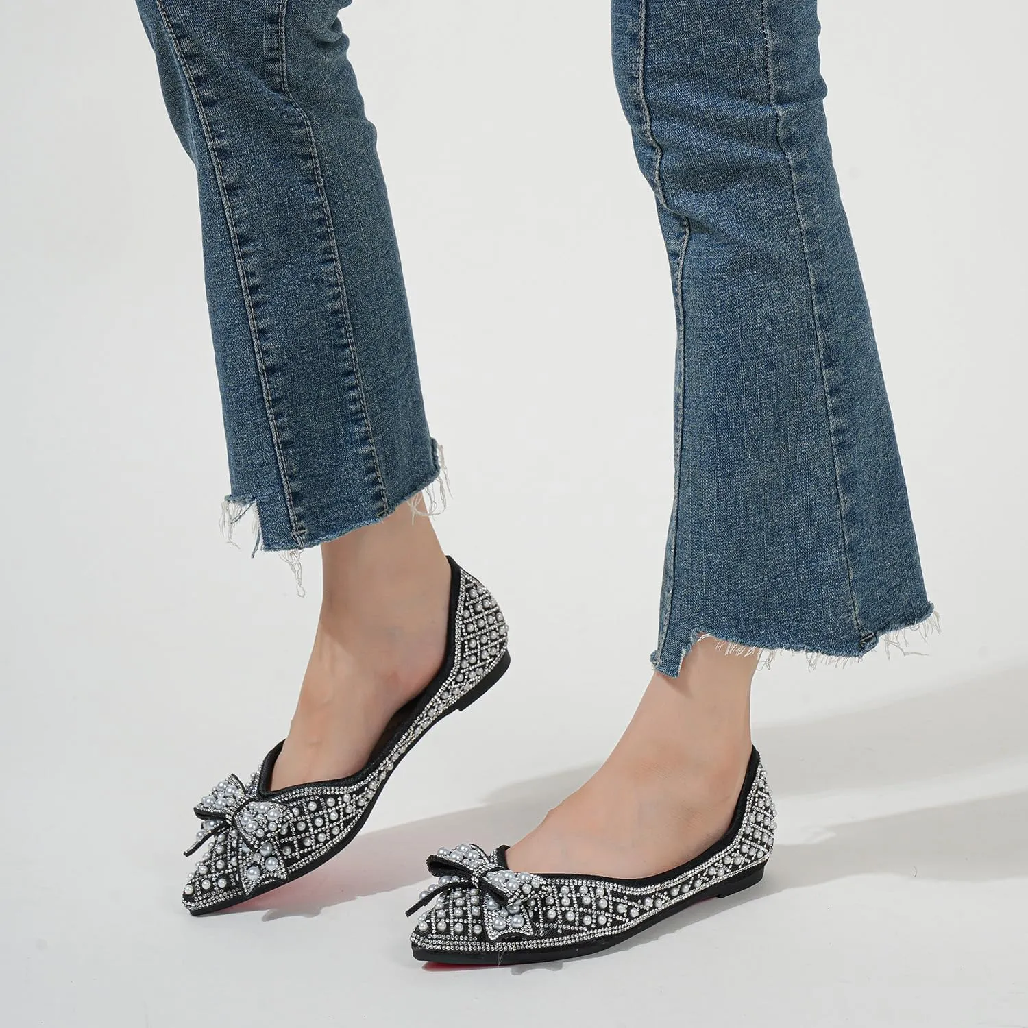 Women's Rhinestone Flats Pointed Toe Low Heel Wedding Shoes Comfortable Women Dress Shoes ?