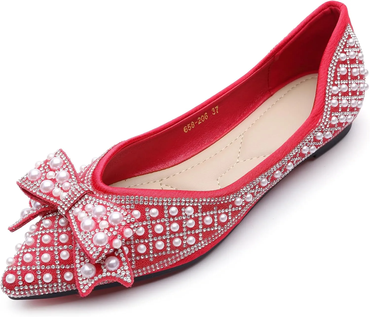 Women's Rhinestone Flats Pointed Toe Low Heel Wedding Shoes Comfortable Women Dress Shoes ?