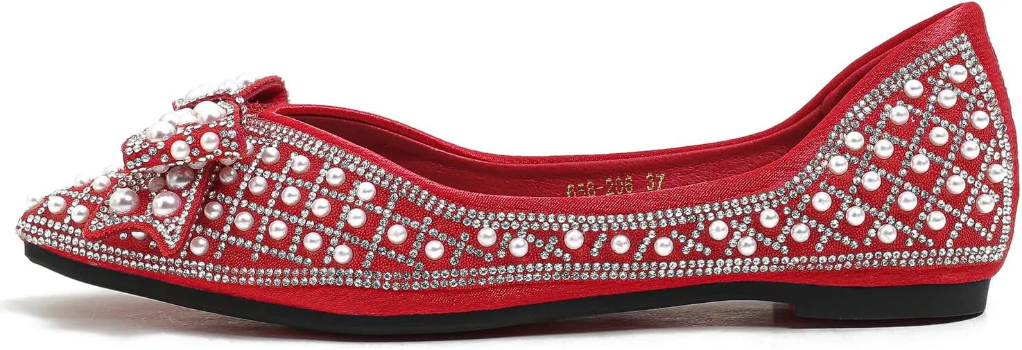 Women's Rhinestone Flats Pointed Toe Low Heel Wedding Shoes Comfortable Women Dress Shoes ?