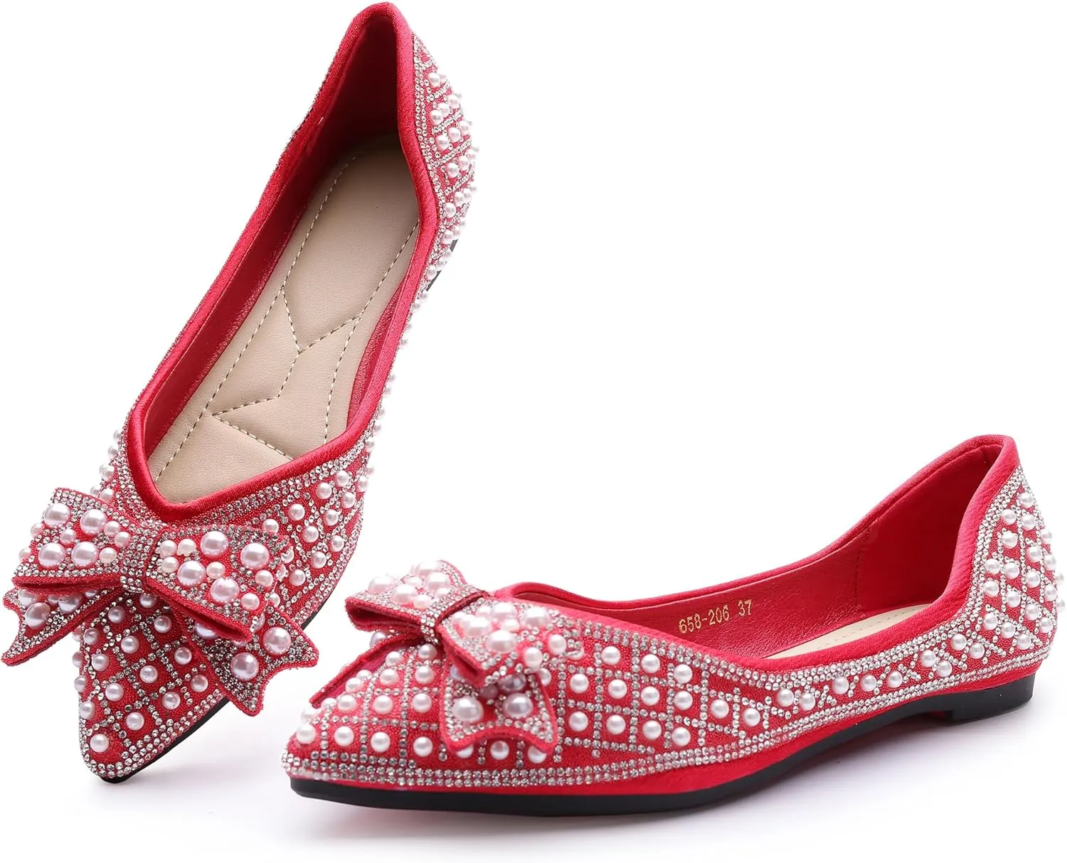 Women's Rhinestone Flats Pointed Toe Low Heel Wedding Shoes Comfortable Women Dress Shoes ?