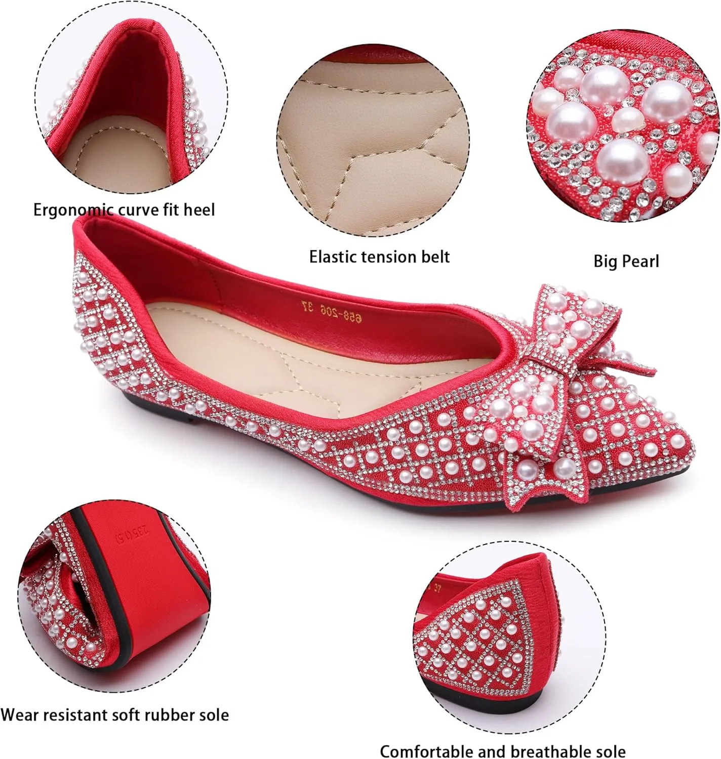Women's Rhinestone Flats Pointed Toe Low Heel Wedding Shoes Comfortable Women Dress Shoes ?