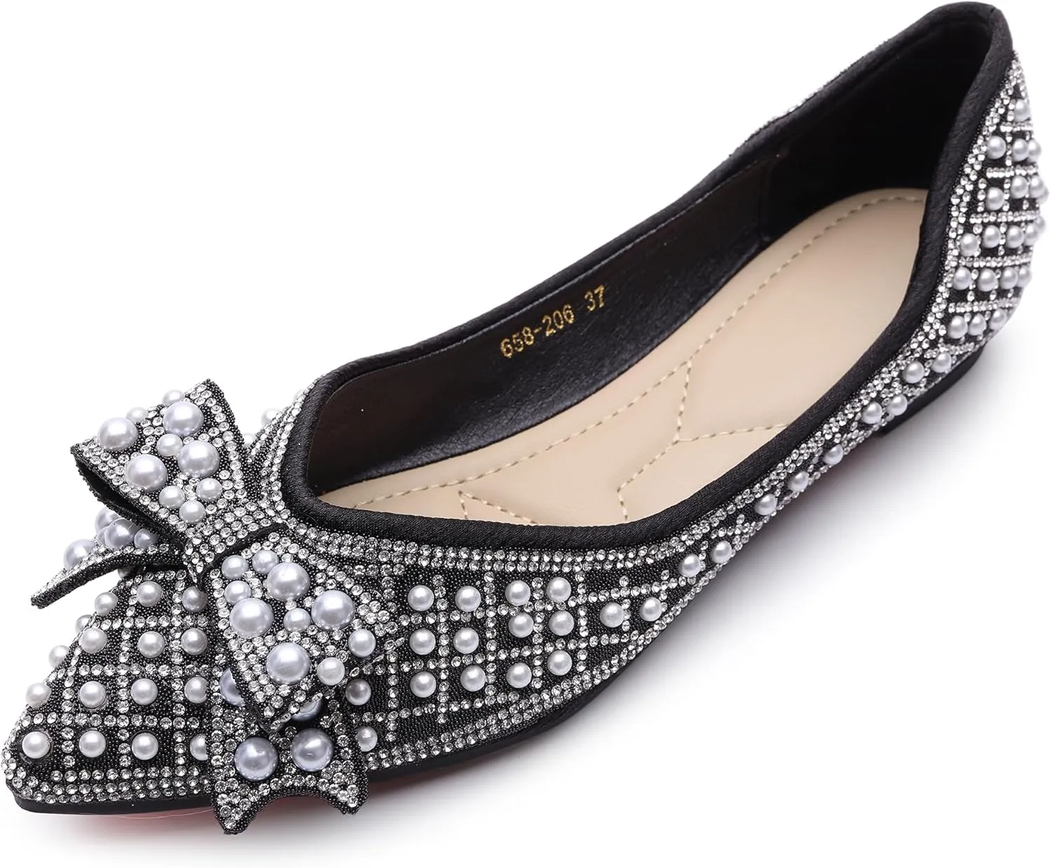 Women's Rhinestone Flats Pointed Toe Low Heel Wedding Shoes Comfortable Women Dress Shoes ?