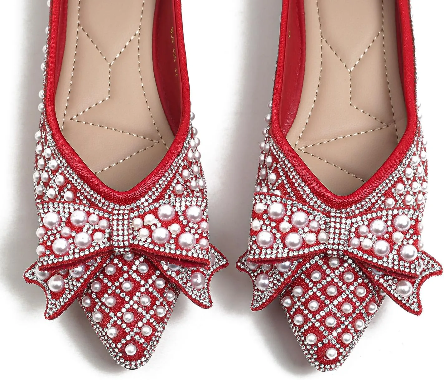Women's Rhinestone Flats Pointed Toe Low Heel Wedding Shoes Comfortable Women Dress Shoes ?