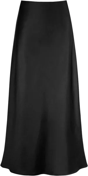 Women's Satin High Waisted Maxi Skirts Hidden Elasticized Waistband A Line Long Skirt Cocktail Party Wedding Skirts