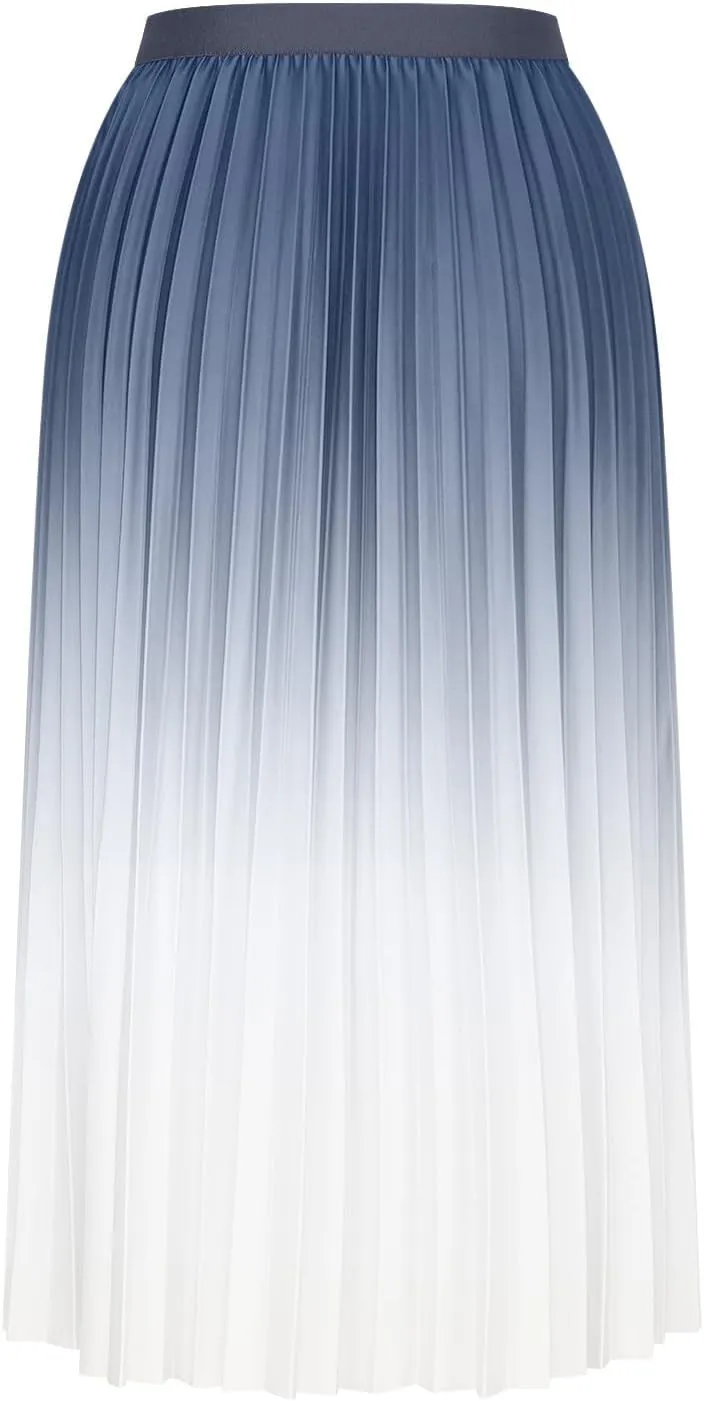 Womens Skirts midi Length Elegant Pleated Midi Skirt Fashion High Waisted Flowy Skirt Gradient Color Half Skirts