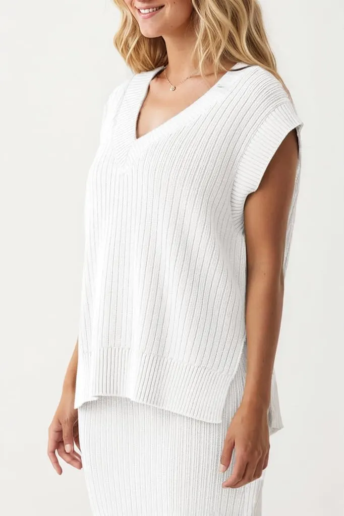 Womens Sleeveless Sweater Vest Ribbed Knit V Neck Sweater Loose Fit Solid Chic Tank Casual Summer Top