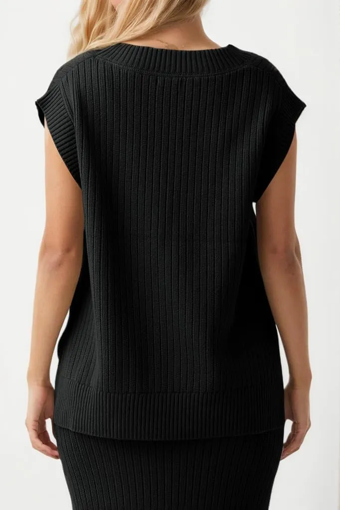 Womens Sleeveless Sweater Vest Ribbed Knit V Neck Sweater Loose Fit Solid Chic Tank Casual Summer Top