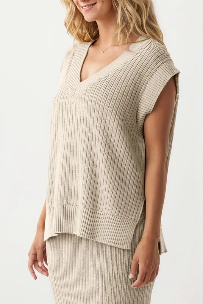 Womens Sleeveless Sweater Vest Ribbed Knit V Neck Sweater Loose Fit Solid Chic Tank Casual Summer Top