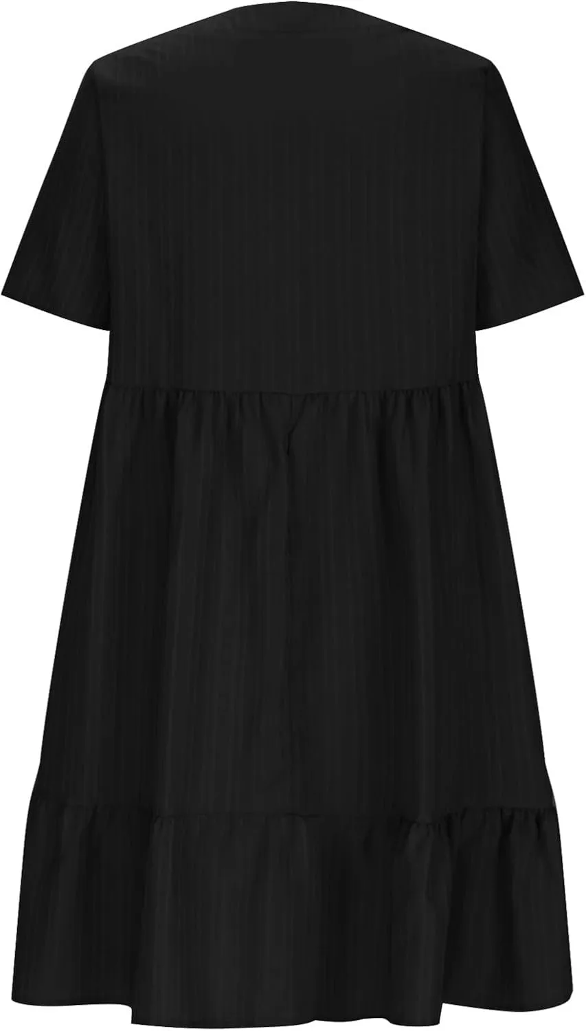 Women's Sundresses Short Sleeve Elegant Mini Dress Ruffle Pleated Summer Dresses Flowy V Neck Beach Dress
