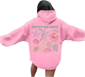 Womens Sweatshirt Graphic Oversized Hoodies Ocean Print Comort Long Sleeve Drawstring Pullover Surfing Hoodie