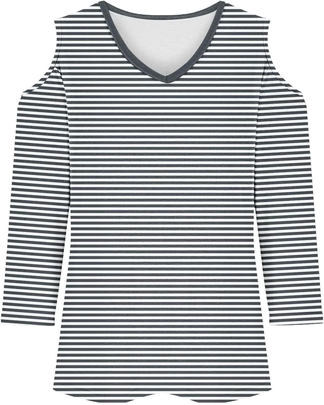 Womens Tops 3/4 Length Sleeves V Neck Cold Shoulder Shirts Trendy Striped Summer Blouse Ladies Workout Going Out Tees
