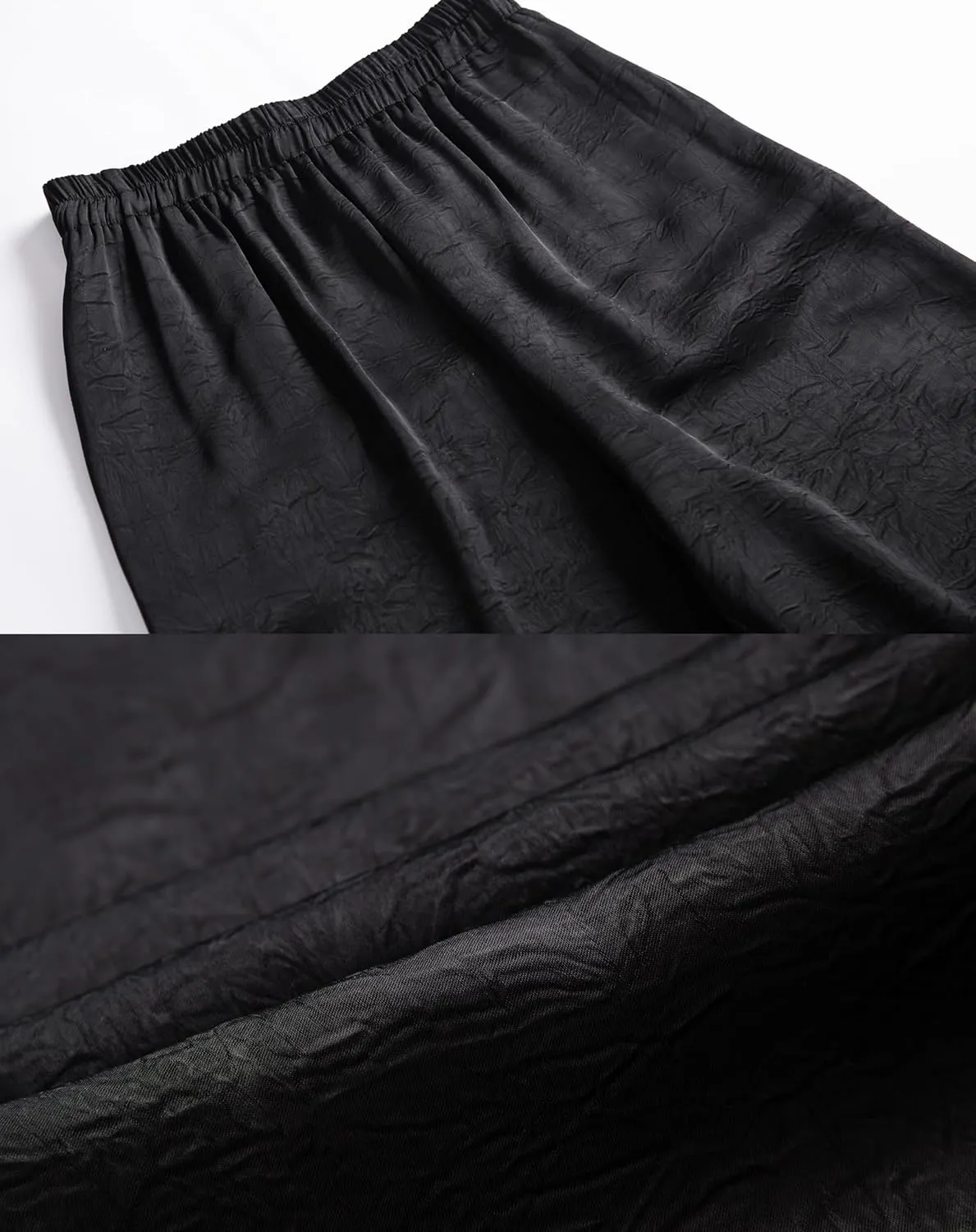 Women's Wide Leg Palazzo Pants Pleated Textured Silky Dress Casual High Waist Pant Trouser