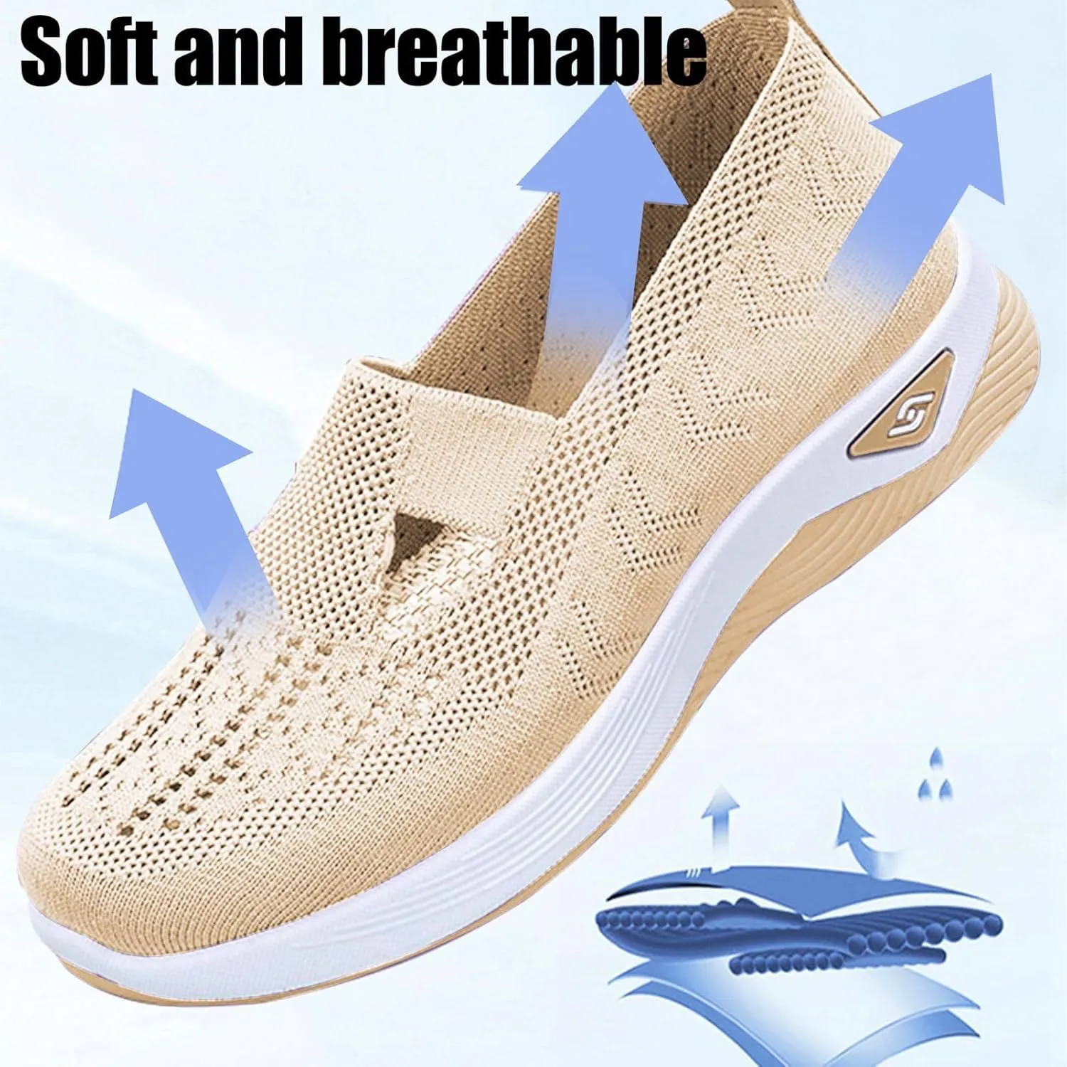Women's Woven Breathable Soft Sole Shoes Arch Support Comfort Slip on Sneakers Mesh Work Walking Shoes Running Jogging Shoe Outdoor Fashion Lightweight Breathable Orthopedic Wide Sneaker