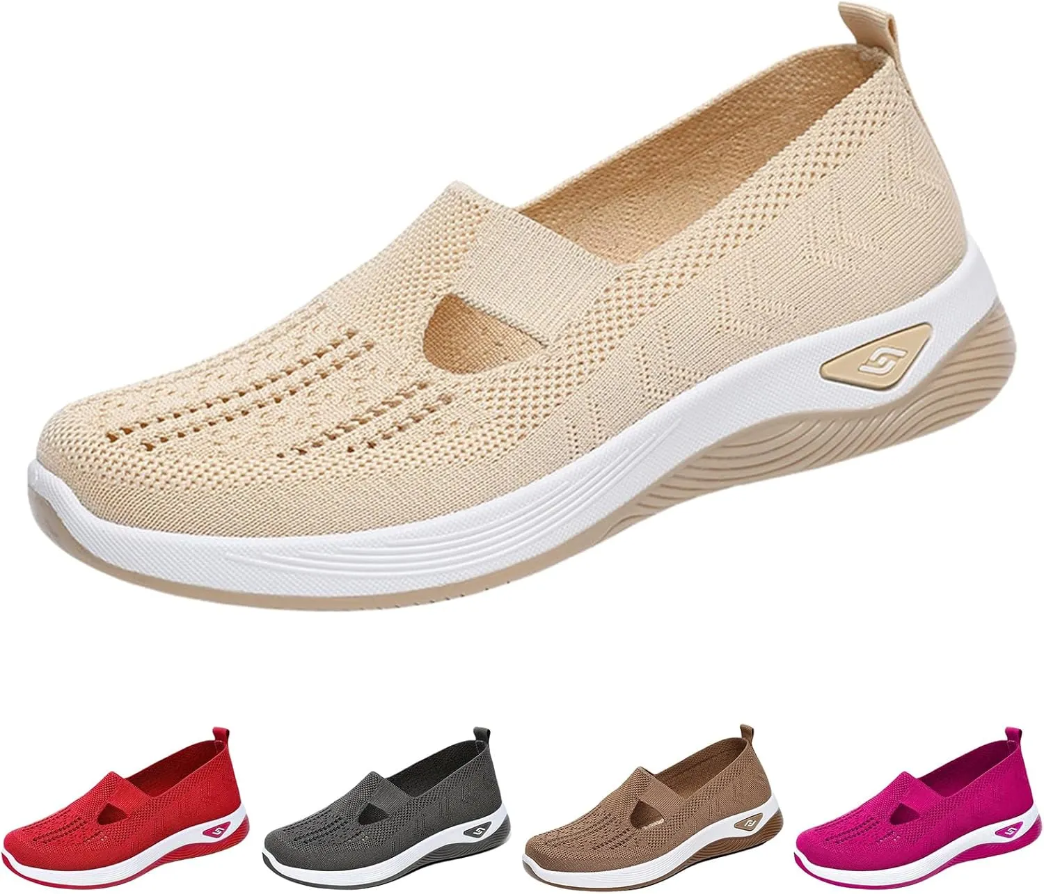 Women's Woven Breathable Soft Sole Shoes Arch Support Comfort Slip on Sneakers Mesh Work Walking Shoes Running Jogging Shoe Outdoor Fashion Lightweight Breathable Orthopedic Wide Sneaker