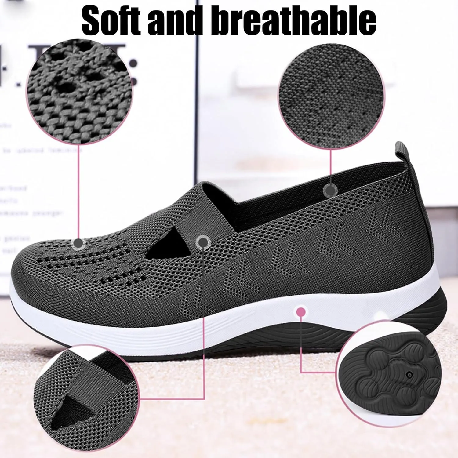 Women's Woven Breathable Soft Sole Shoes Arch Support Comfort Slip on Sneakers Mesh Work Walking Shoes Running Jogging Shoe Outdoor Fashion Lightweight Breathable Orthopedic Wide Sneaker