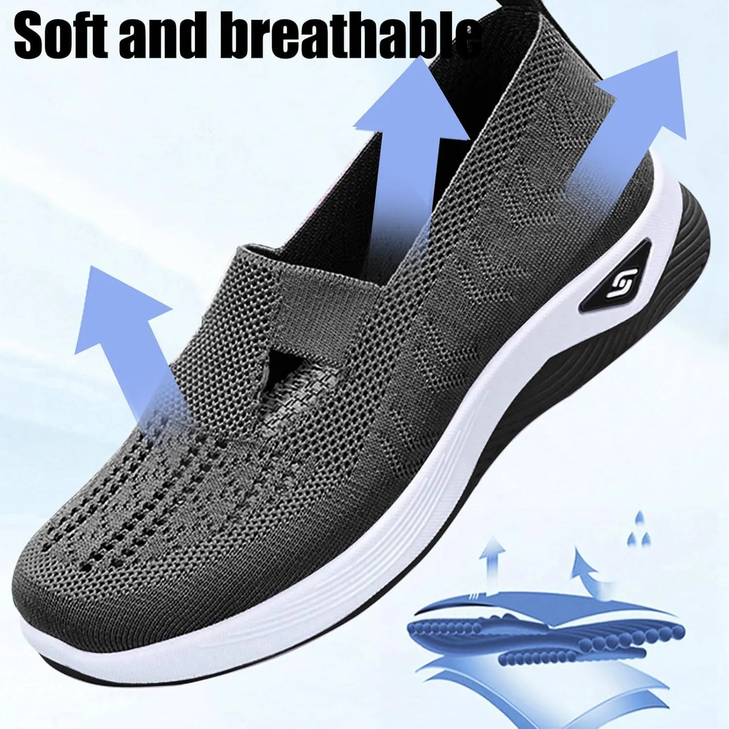 Women's Woven Breathable Soft Sole Shoes Arch Support Comfort Slip on Sneakers Mesh Work Walking Shoes Running Jogging Shoe Outdoor Fashion Lightweight Breathable Orthopedic Wide Sneaker