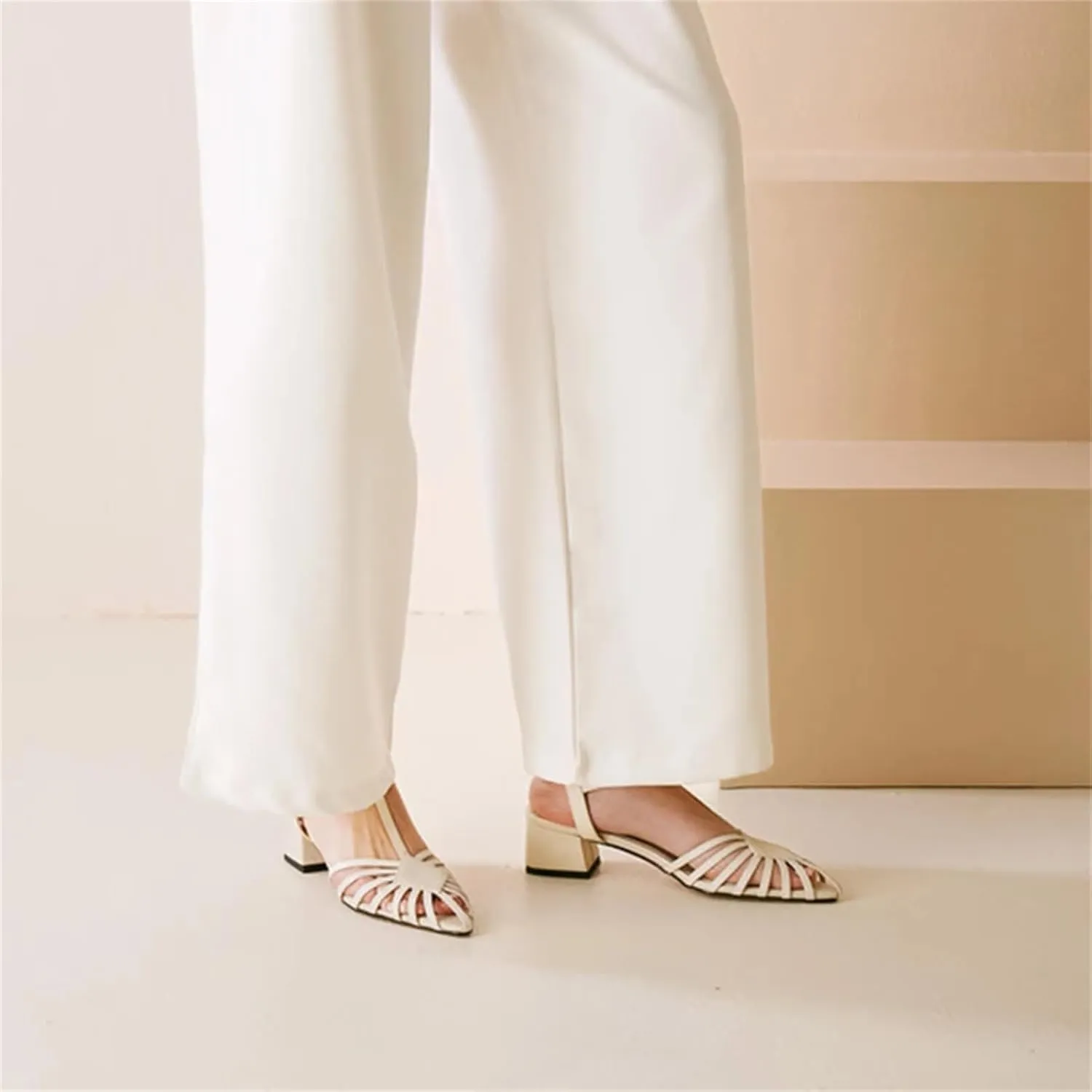Women's Woven Mid Heel Sandals - Pointed Toe Casual Summer Party Flats