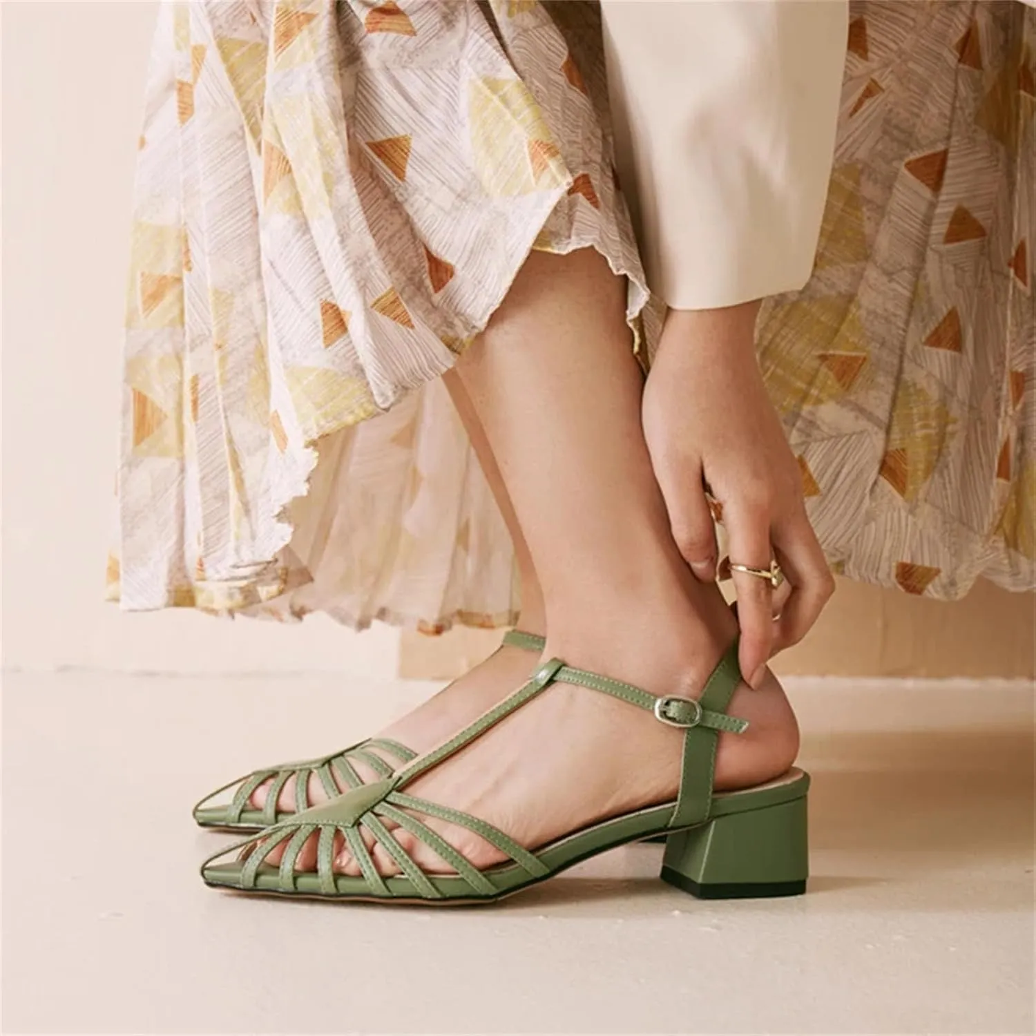Women's Woven Mid Heel Sandals - Pointed Toe Casual Summer Party Flats