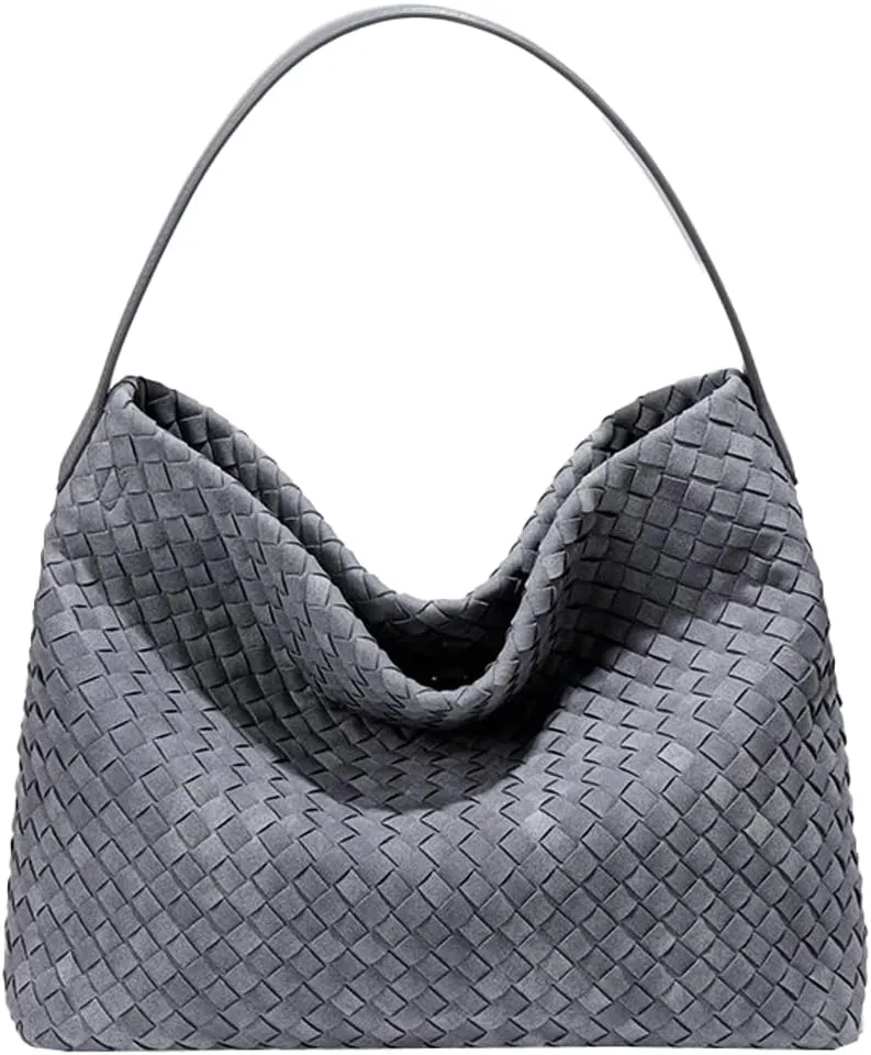 Women's Woven Shoulder Bag Handbags PU Leather Tote Bag Top-handle Shoulder Bag Soft Vegan Underarm Bag Woven Purse Clutch